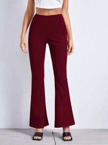 SHEIN Privé 傘狀腿素色褲子 - 酒紅色 - 查看 3