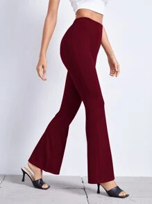 SHEIN Privé 傘狀腿素色褲子 - 酒紅色 - 查看 4