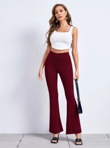 SHEIN Privé 傘狀腿素色褲子 - 酒紅色 - 查看 5