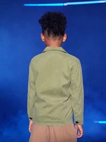 Boys Flap Detail Button Up Corduroy Jacket - Army Green - View 2