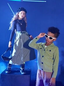 Boys Flap Detail Button Up Corduroy Jacket - Army Green - View 5