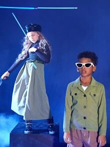 Boys Flap Detail Button Up Corduroy Jacket - Army Green - View 6