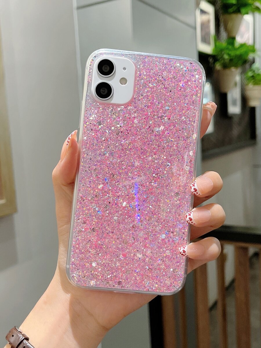 Apple Sequins Pink Glitter Phone Case Compatible With IPhone15/15Plus/15Pro/15Promax - Pink - View 1