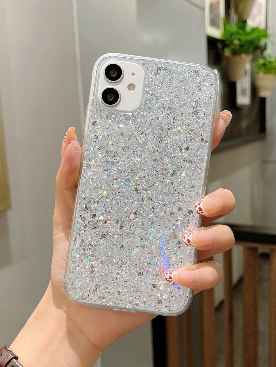 Apple 2000s Fashion Y2k Glitter Phone Case Compatible With IPhone15/15Plus/15Pro/15Promax - Silver - View 1