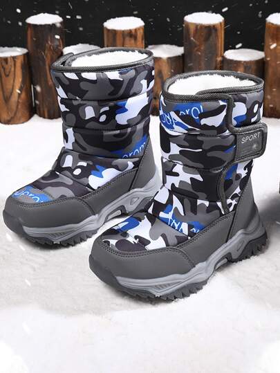 Boys Camo Graphic Hook-and-loop Fastener Strap Snow Boots