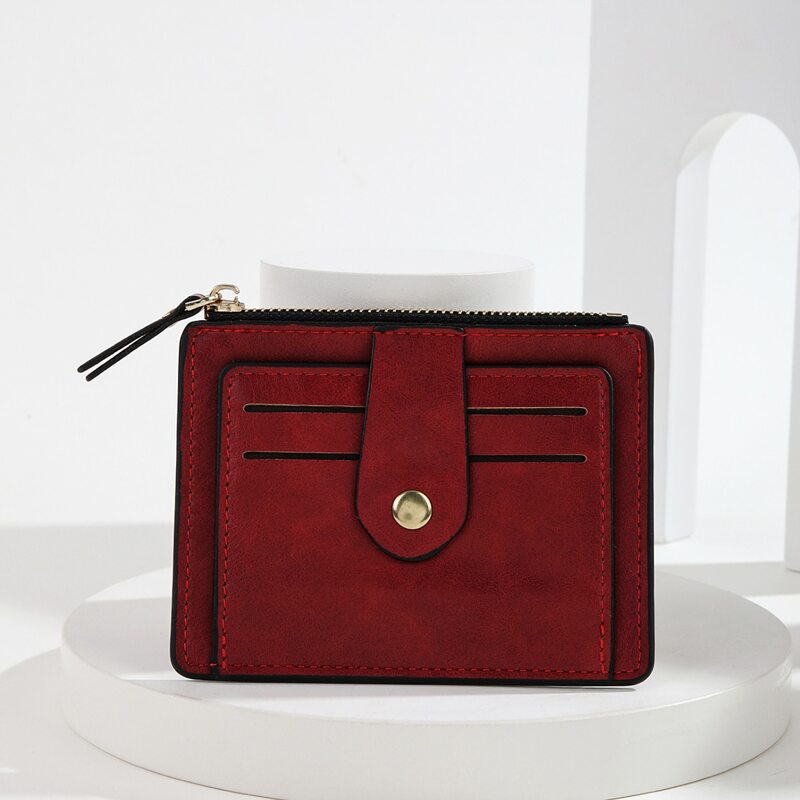 

Minimalist Snap Button Card Holder, Red