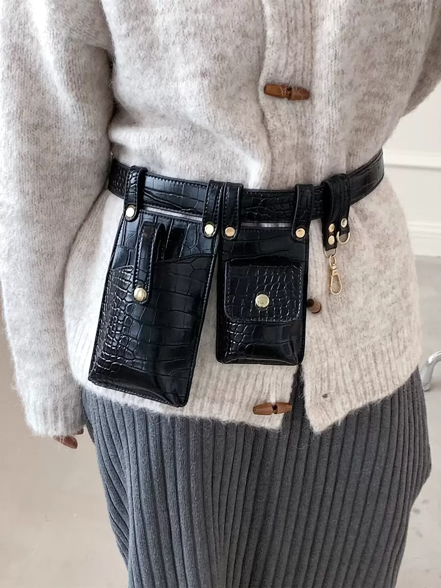 CONTAINEVERY Mini Crocodile Embossed Multi-Pocket Fanny Pack