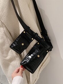 CONTAINEVERY Mini Crocodile Embossed Multi-Pocket Fanny Pack