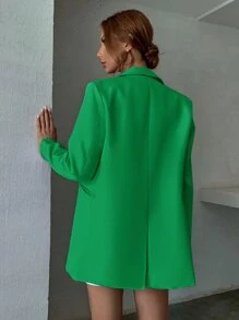 GENKIRA Decor Pocket Single Breasted Blazer Workwear - Green - View 2