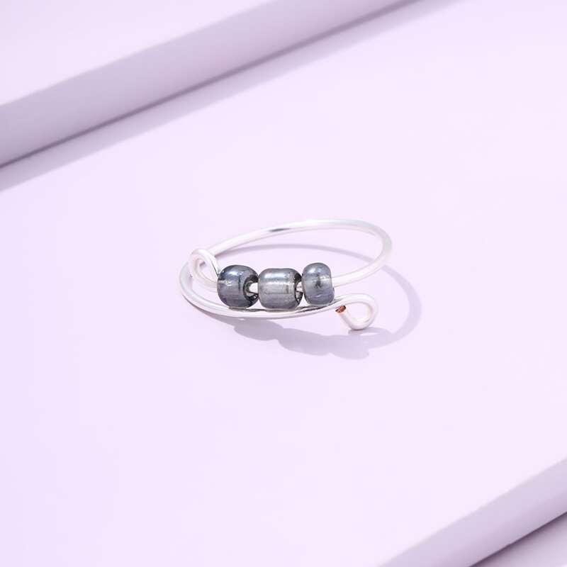 

Beaded Design Cuff Ring, Grey