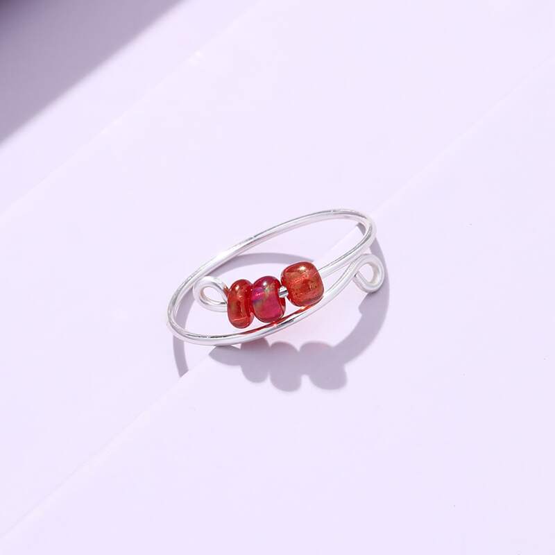 

Beaded Design Cuff Ring, Red
