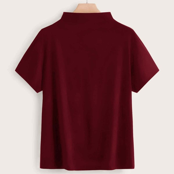 

Solid Funnel Neck Short Sleeve Tee, Burgundy