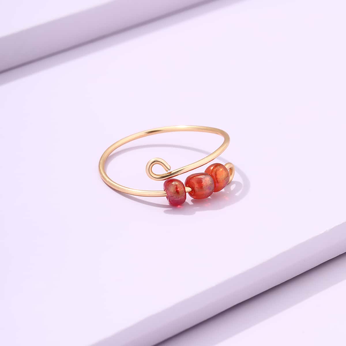 

Beaded Design Cuff Ring, Red