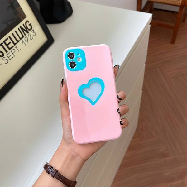 

Heart Hollow Out Phone Case, Pink