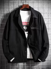 Manfinity Men Slogan Patched Detail Double Pocket Drop Shoulder Jacket Without Pullover - Black - View 1