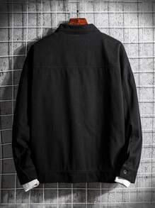 Manfinity Men Slogan Patched Detail Double Pocket Drop Shoulder Jacket Without Pullover - Black - View 2