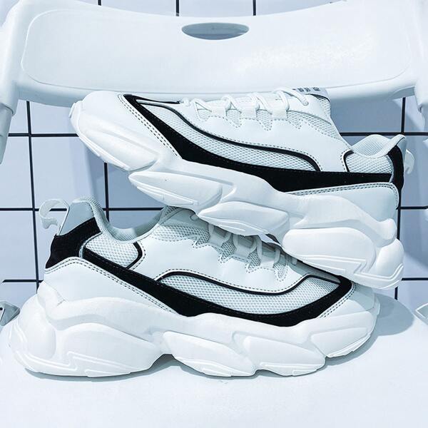 

Men Two Tone Breathable Chunky Sneakers, White