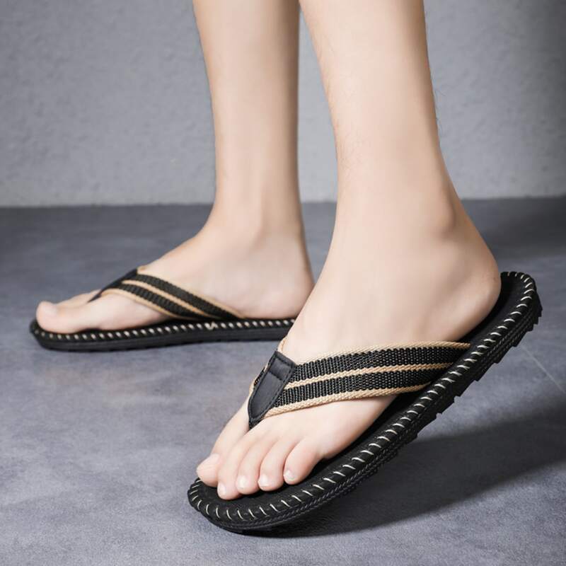 

Guys Striped Pattern Flip -Flops, Black
