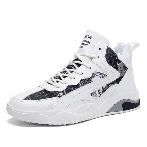 

Men Graphic Print Lace Up Front Sneakers, Black and white