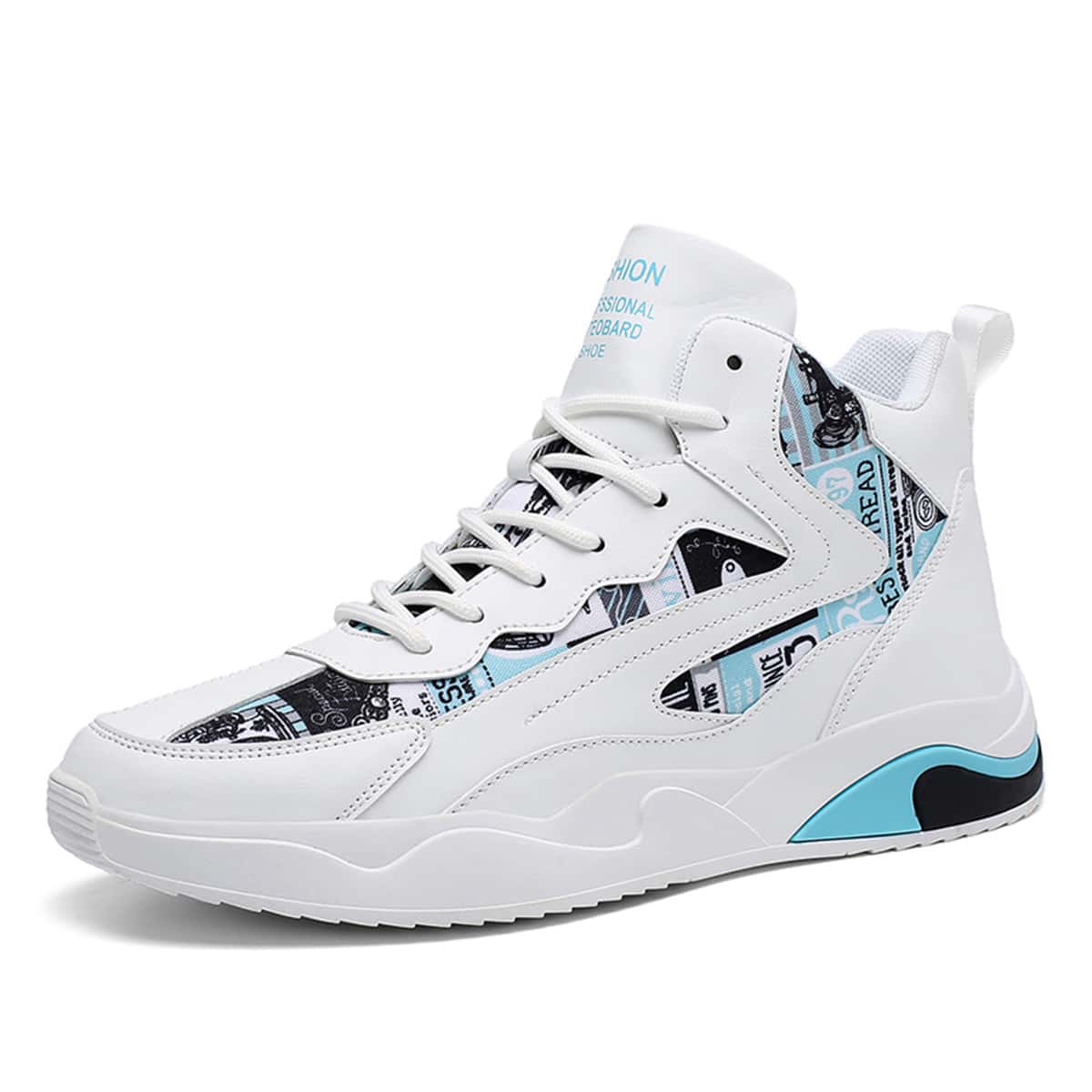 

Guys Graphic Print Lace Up Front Sneakers, Blue and white
