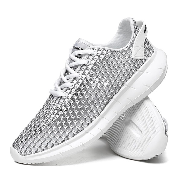 

Men Minimalist Mesh Panel Lace Up Front Sneakers, Grey