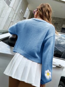 SHEIN Unity Floral Pattern Drop Sleeve Cardigan - Baby Blue - View 2