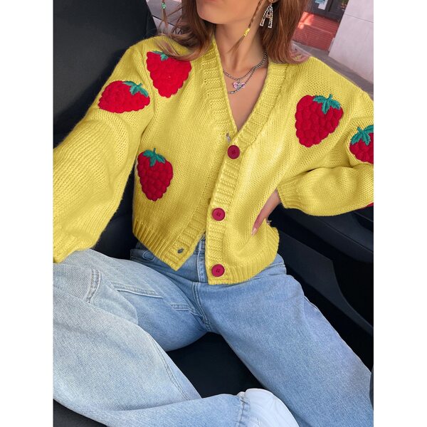 

Strawberry Embroidery Button Front Cardigan, Yellow