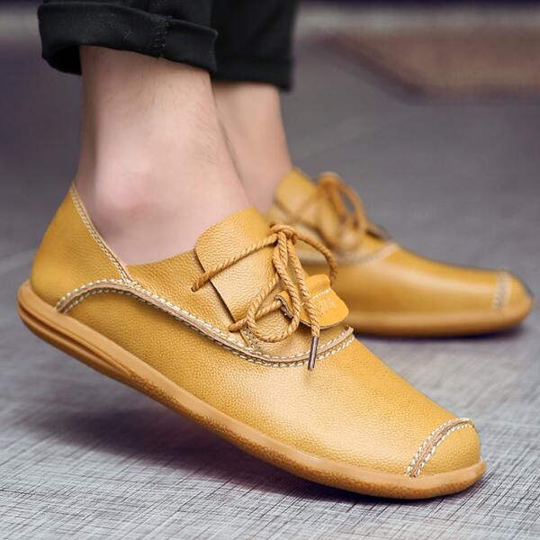 

Men Trim Detail Lace-up Loafers, Yellow