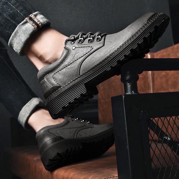 

Men Trim Detail Lace-up Dress Shoes, Grey