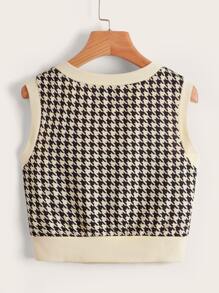 SHEIN MOD Houndstooth V Neck Tank Top - Multicolor - View 2