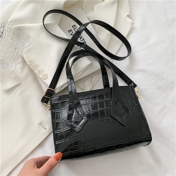 

Croc Embossed Satchel Bag, Black