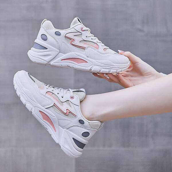 

Mesh Panel Lace-up Front Sneakers, Multicolor