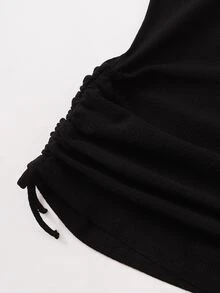 Bộ hai mảnh Gái Nút Dây rút giả Sọc ca rô Giải trí - Đen và trắng - Xem 3