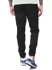 Manfinity Homme Quần ống côn rút dây họa tiết chữ cho nam, quần dài đơn giản đi chơi, quần dài thường ngày, quà tặng cho chồng, bạn trai - màu đen - Xem 2