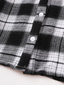 Bộ hai mảnh Gái Nút Dây rút giả Sọc ca rô Giải trí - Đen và trắng - Xem 5