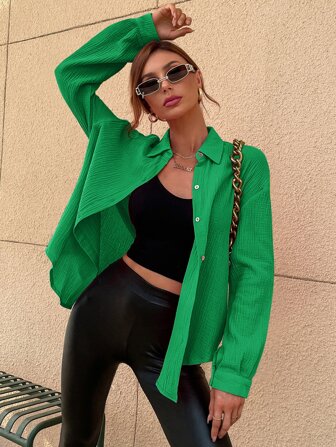 Camisa unicolor de hombros caídos