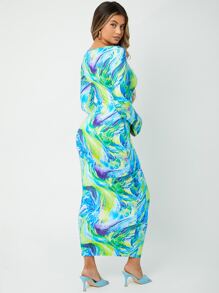 SHEIN SXY 滿版印花V領緊身連衣裙 - 彩色 - 查看 2