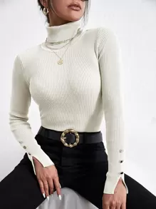 SHEIN Essnce Turtle Neck Ribbed Knit Jumper