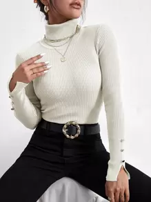 SHEIN Essnce Turtle Neck Ribbed Knit Jumper