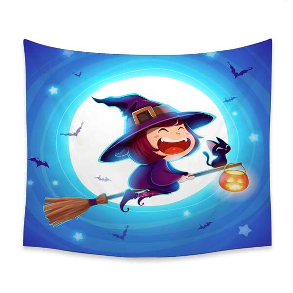 

Halloween Cartoon Witch Tapestry, Multicolor