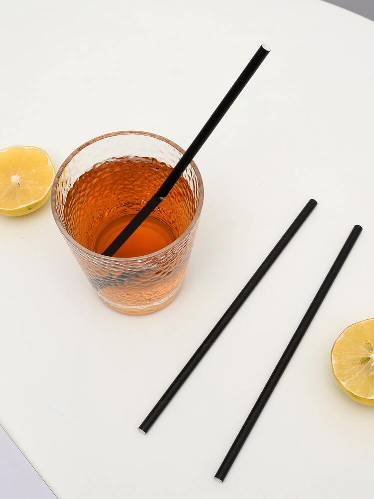 100支一次性纸吸管，纯白色，圣诞节 - 黑色 - 查看 4