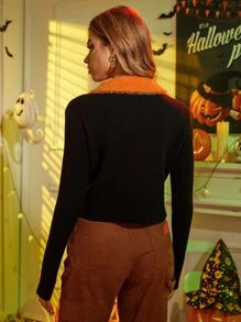 Lunelith SHEIN Lunessa Contrast Collar Zip Up Cardigan