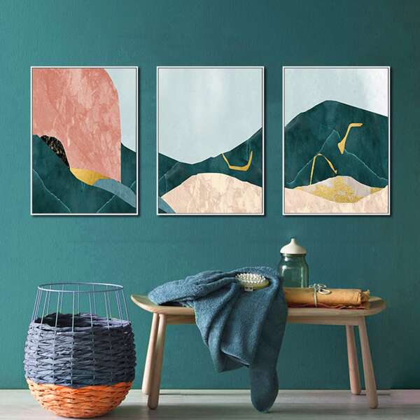 

3pcs Mountain Print Unframed Painting, Multicolor