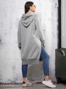 Mulvari Capucha con bolsillo de canguro bajo con abertura con cordón - Gris - Ver 2