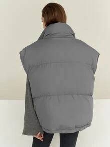 DAZY 抽绳下摆无袖拉链前衬垫口袋外套，女士冬季外套夹克背心