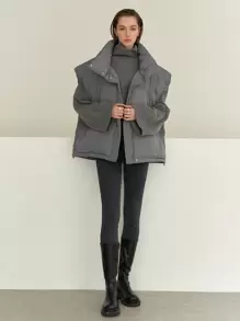 DAZY 抽绳下摆无袖拉链前衬垫口袋外套，女士冬季外套夹克背心