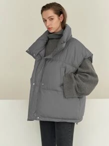 DAZY 抽绳下摆无袖拉链前衬垫口袋外套，女士冬季外套夹克背心