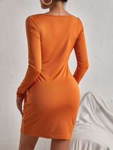 Vestido ajustado con aro O con abertura - Naranja - Ver 2