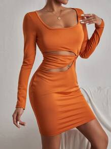 Vestido ajustado con aro O con abertura - Naranja - Ver 1