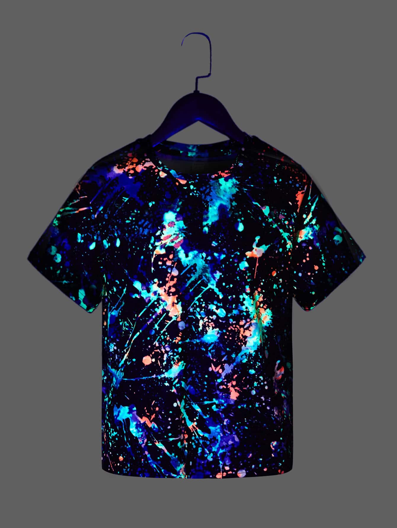 SHEIN Summer Knitted Casual Style Short Sleeve Round Neck Tween Boys' Reflective Ink Splatter Print T-Shirt - Multicolor - View 1